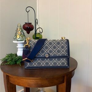 Tory Burch navy monogram shoulder bag